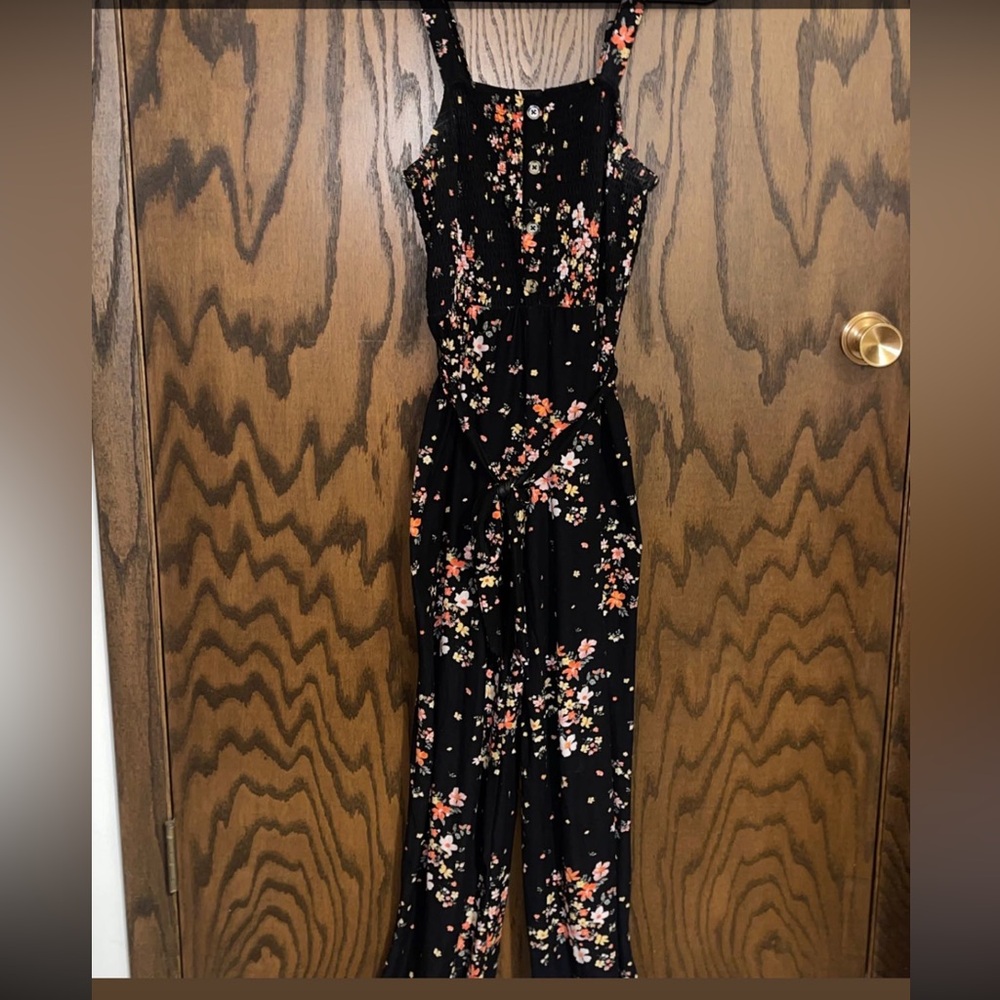 Multi-colored Floral Black Knit Jumpsuit